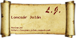 Loncsár Jolán névjegykártya